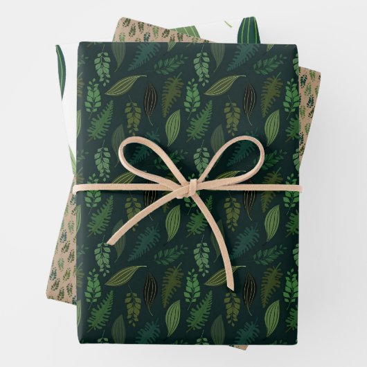 Groene bladeren patroon Wrapping papier set Inpakpapier Vel (In situ)