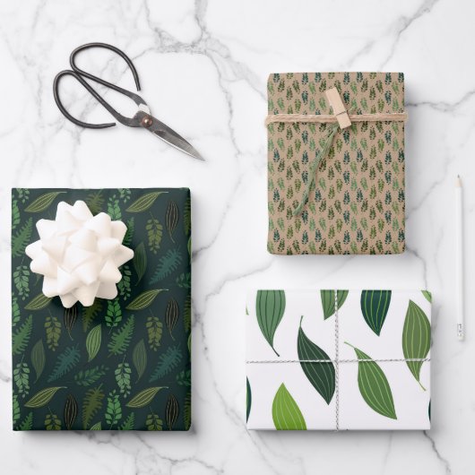 Groene bladeren patroon Wrapping papier set Inpakpapier Vel (Voorkant)