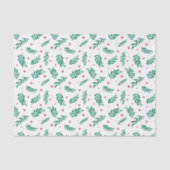 Groene bladeren & rode bessen Kerstmis Patroon Wit Tissuepapier (Voorkant)