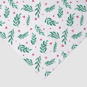 Groene bladeren & rode bessen Kerstmis Patroon Wit Tissuepapier (Detail)