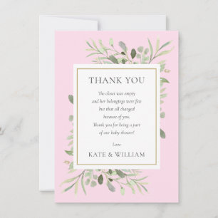 Groene Bladeren Roze Baby Meisje Shower Gedicht Bedankkaart