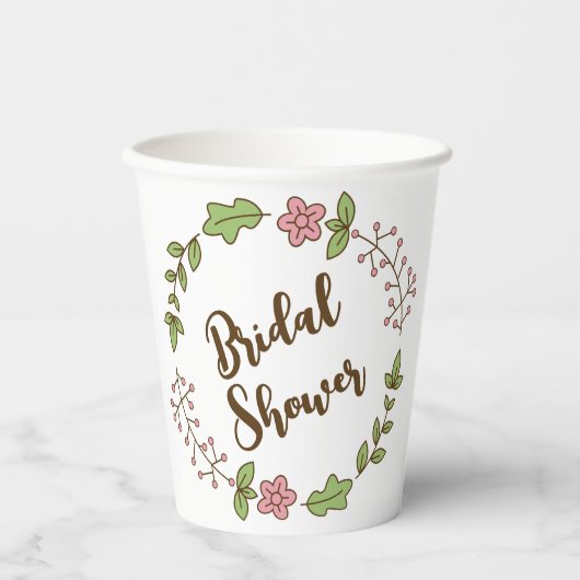 Groene Bladeren Roze Bloem Bruidsontbijt Papieren Bekers (Voorkant)