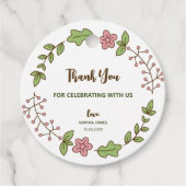 Groene Bladeren Roze Bloem Bruiloft Feest Bedankjes Labels (Voorkant)