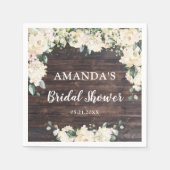 Groene bladervol rustieke hout boho witte rozen servet (Voorkant)