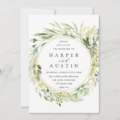Groene Bladkrans Botanische Trouwkaart Kaart (Voorkant)