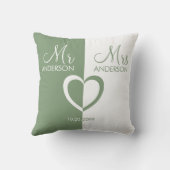 Groene blanke Mr Mrs. Name hart bruiloft Sierkusse Kussen (Achterkant)