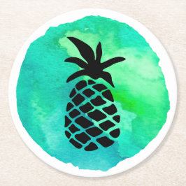 Groene blauwe ananas ronde kartonnen onderzetter
