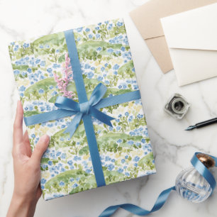 Groene Blauwe Bloemen Verjaardag Cadeaupapier