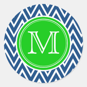 Groene & Blauwe Chevron Monogram Ronde Afdichting Sticker