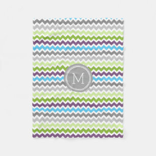 Groene Blauwe Chevron Pattern Monogram Blanket Fleece Deken