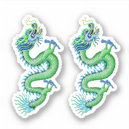 Groene & Blauwe Chinese Draak Sticker (Voorkant)