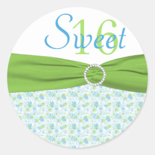 Groene, Blauwe en Witte Floral Sweet 16 Sticker