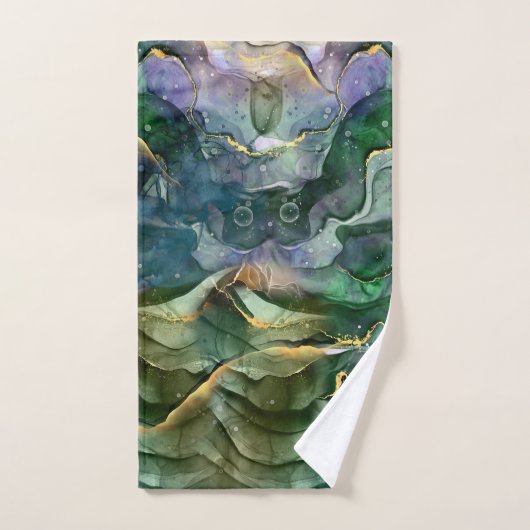 Groene blauwe goudinkt abstract bad handdoek (Handdoek)