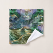 Groene blauwe goudinkt abstract bad handdoek (Wasdoekje)