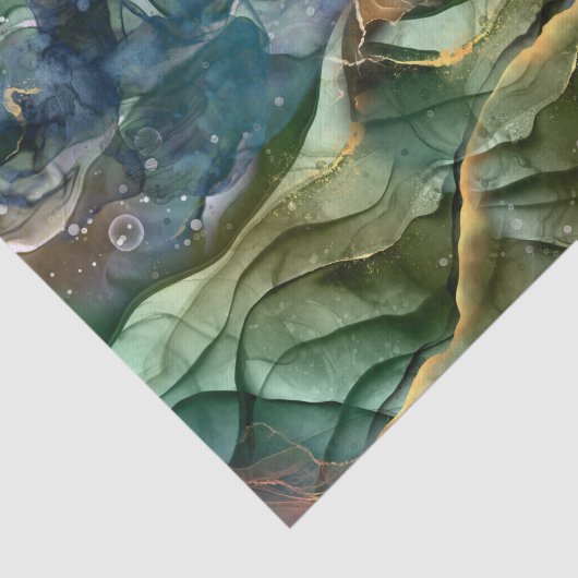 Groene blauwe goudinkt abstract tissuepapier (Detail)