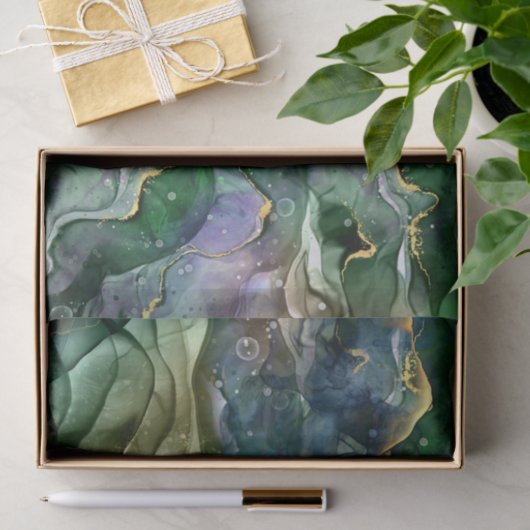 Groene blauwe goudinkt abstract tissuepapier (Geschenk)