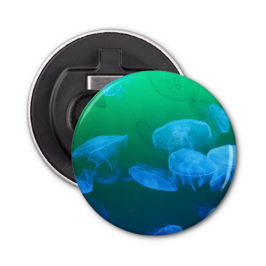 Groene blauwe gradiënt van wolkwal button flesopener (Voorkant)