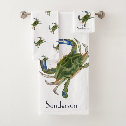 Groene blauwe krab Nautical Coastal Bath Towel set Bad Handdoek (Insitu)