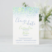 Groene blauwe moderne kunst verandert de datum bru save the date (Staand voorkant)