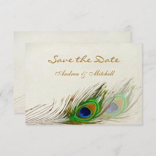 Groene blauwe paukveren Sparen de datum Uitnodigen Save The Date (Voorkant / Achterkant)