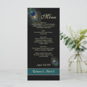 Groene blauwe pauwenveren op zwart Menu (Staand voorkant)