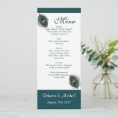 Groene blauwe pauwveren Menu Uitnodiging (Staand voorkant)