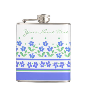 Groene blauwe periwinkle Floral Border om zich aan Heupfles
