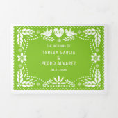 Groene, blauwe roze papel picado lovevogels bruilo drieluik uitnodiging (Cover)