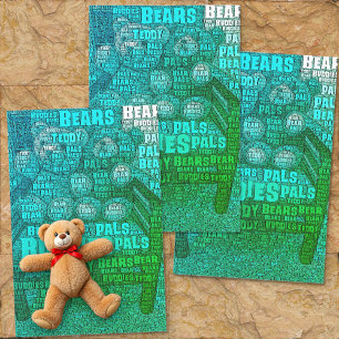 Groene Blauwe Teddybeer Vrienden Embedded Word Clo Tissuepapier