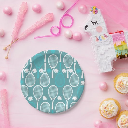 Groene Blauwe Tennis Racket Pattern Player Birthda Papieren Bordje (Feest)