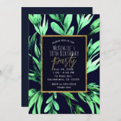 Groene blauwe Waterverf Botanische Glam Party Kaart (Voorkant / Achterkant)