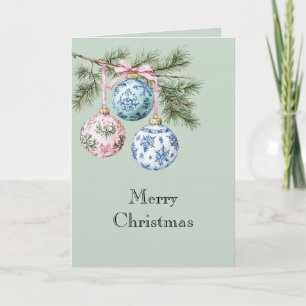 Groene Blauwe Witte Roze Kerstboom Versieringen Kaart