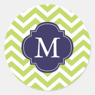 Groene & Blauwe Zigzags Patroon Monogram Ronde Sticker