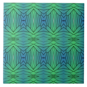 Groene blauwe zwarte geometrische lijnogen die naa tegeltje