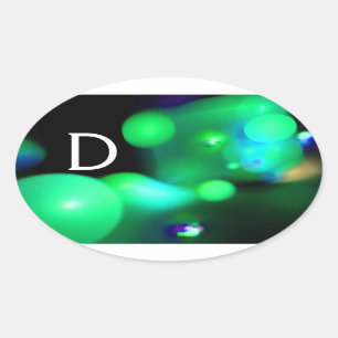 GROENE BLAUWGROEN BLAUW ZWARTE FRACTABUBBELMONOGRA OVALE STICKER