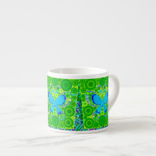 Groene Blauwgroen Butterfly Concentric Circles Mos Espresso Kop