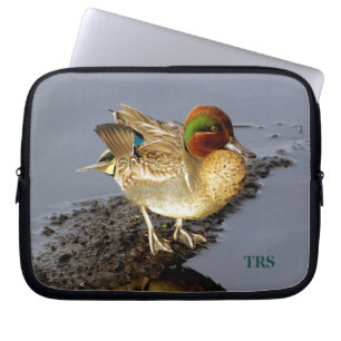 Groene Blauwgroen Duck-laptophoes met Initialen Laptop Sleeve