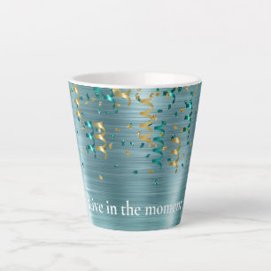 Groene Blauwgroen Gouden Confetti Latte Mok