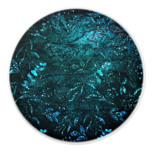 Groene Blauwgroen houtbladeren Keramische Knop (Voorkant)