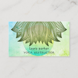 Groene Blauwgroen Lotus Mandala Yoga Trainer Medit Visitekaartje