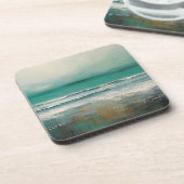 Groene Blauwgroen Moderne Strand Oceaan Schilderen Bier Onderzetter (Linkerzijde)
