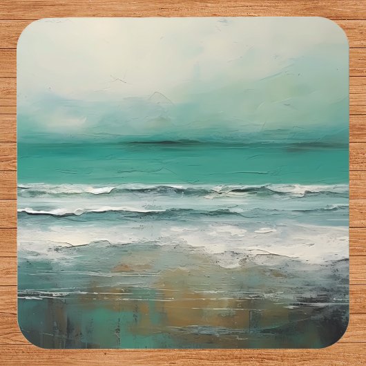 Groene Blauwgroen Moderne Strand Oceaan Schilderen Bier Onderzetter