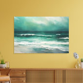 Groene Blauwgroen Moderne Strand Oceaan Schilderen Canvas Afdruk (Insitu (Woonkamer))