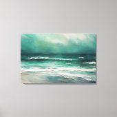 Groene Blauwgroen Moderne Strand Oceaan Schilderen Canvas Afdruk (Voorkant)