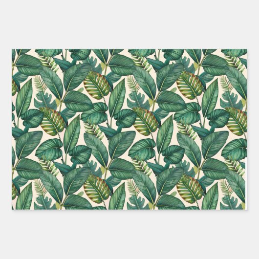 Groene & Blauwgroen Palm Monstera Tropische blader Inpakpapier Vel (Voorkant 3)