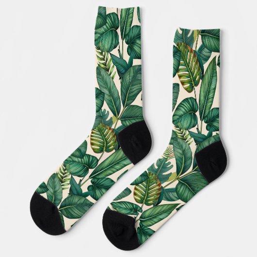 Groene & Blauwgroen Palm Monstera Tropische blader Sokken (Links)