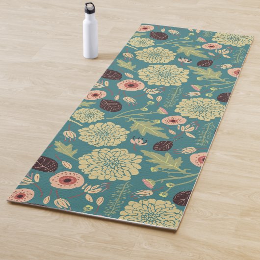 Groene Blauwgroen Roze Floral Toss Patterned Flowe Yogamat (In situ)