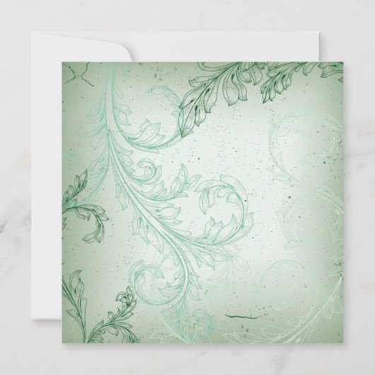  groene bloei scroll leaf bruiloft kaart (Achterkant)