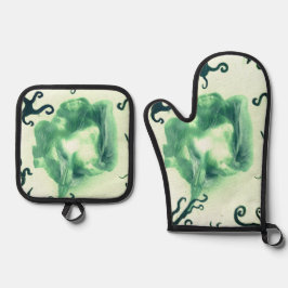 Groene bloem en Ivy Ovenwant & Pannenlap Set