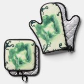 Groene bloem en Ivy Ovenwant & Pannenlap Set (Voorkant / Achterkant)